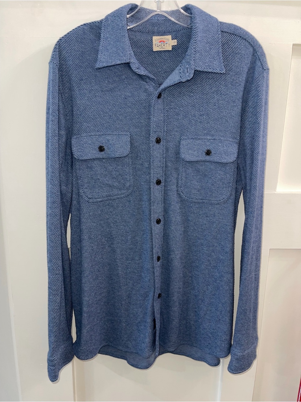 Faherty Brand Blue Legend Sweater Button Up Flannel Shirt Large